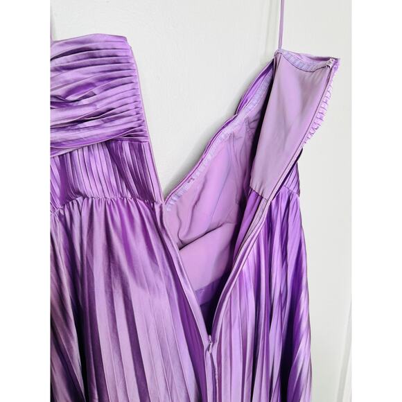 AMUR Purple Satin Sweetheart Neckline A-Line Stef Pleated Gown Dress Size 14 - Picture 7 of 16